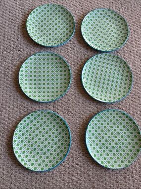 Design Within Reach by Cynthia Rowley Green and White Salad Plates, Set of 6